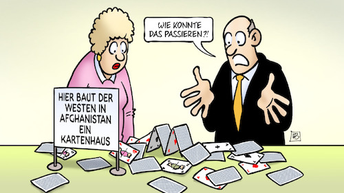 Cartoon: Kartenhaus Afghanistan (medium) by Harm Bengen tagged erstaunen,verzweifelung,kartenhaus,afghanistan,deutschland,rettungsmission,usa,soldaten,abzug,taliban,harm,bengen,cartoon,karikatur,erstaunen,verzweifelung,kartenhaus,afghanistan,deutschland,rettungsmission,usa,soldaten,abzug,taliban,harm,bengen,cartoon,karikatur