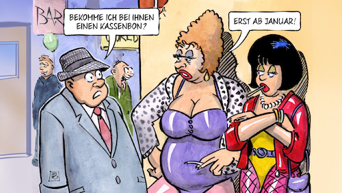 Cartoon: Kassenbonpflicht (medium) by Harm Bengen tagged kassenbonpflicht,kassenbon,prostituierte,prostitution,freier,januar,steuer,harm,bengen,cartoon,karikatur,kassenbonpflicht,kassenbon,prostituierte,prostitution,freier,januar,steuer,harm,bengen,cartoon,karikatur