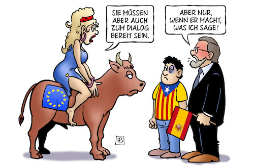 Cartoon: Katalonien-Dialog (medium) by Harm Bengen tagged dialog,europa,stier,rajoy,katalonien,spanien,konflikt,harm,bengen,cartoon,karikatur,dialog,europa,stier,rajoy,katalonien,spanien,konflikt,harm,bengen,cartoon,karikatur