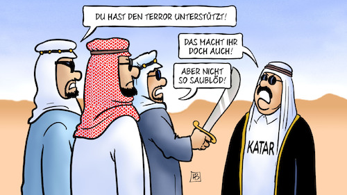 Cartoon: Katar-Isolation (medium) by Harm Bengen tagged katar,isolation,bahrain,vereinigte,arabische,emirate,ägypten,jemen,saudi,arabien,terror,unterstuetzung,krieg,harm,bengen,cartoon,karikatur,katar,isolation,bahrain,vereinigte,arabische,emirate,ägypten,jemen,saudi,arabien,terror,unterstuetzung,krieg,harm,bengen,cartoon,karikatur