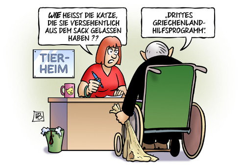 Cartoon: Katze (medium) by Harm Bengen tagged sack,drittes,griechenland,hilfsprogramm,schaeuble,euro,eurorettung,iwf,ezb,bundestagswahl,harm,bengen,cartoon,karikatur,sack,drittes,griechenland,hilfsprogramm,schaeuble,euro,eurorettung,iwf,ezb,bundestagswahl,harm,bengen,cartoon,karikatur