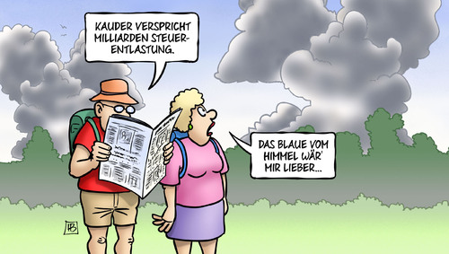 Cartoon: Kauders Steuerentlastung (medium) by Harm Bengen tagged karikatur,cartoon,bengen,harm,unwetter,gewitter,himmel,blaue,wandern,urlaub,steuerentlastung,milliarden,wahlversprechen,cdu,kauder,kauder,cdu,wahlversprechen,milliarden,steuerentlastung,urlaub,wandern,blaue,himmel,gewitter,unwetter,harm,bengen,cartoon,karikatur