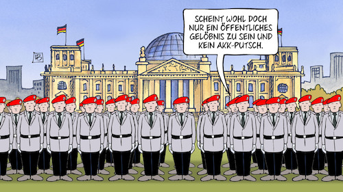 Cartoon: Kein Putsch (medium) by Harm Bengen tagged öffentliches,gelöbnis,akk,putsch,reichstag,bundestag,kramp,karrenbauer,verteidigungsministerin,bundeswehr,soldaten,harm,bengen,cartoon,karikatur,öffentliches,gelöbnis,akk,putsch,reichstag,bundestag,kramp,karrenbauer,verteidigungsministerin,bundeswehr,soldaten,harm,bengen,cartoon,karikatur