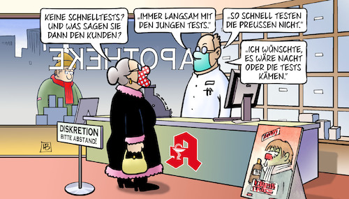 Cartoon: Keine Schnelltests (medium) by Harm Bengen tagged keine,schnelltests,kunden,corona,susemil,masken,apotheke,harm,bengen,cartoon,karikatur,keine,schnelltests,kunden,corona,susemil,masken,apotheke,harm,bengen,cartoon,karikatur