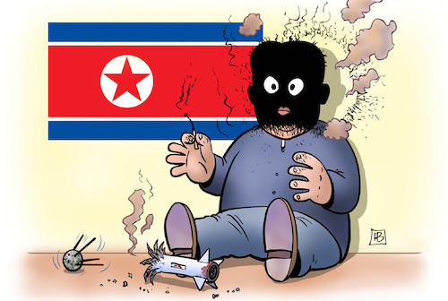 Cartoon: Kims Satellit (medium) by Harm Bengen tagged kim,jong,un,nordkorea,raketenstart,absturz,satellit,harm,bengen,cartoon,karikatur,kim,jong,un,nordkorea,raketenstart,absturz,satellit,harm,bengen,cartoon,karikatur