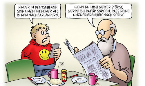 Cartoon: Kinder unzufrieden (medium) by Harm Bengen tagged kinder,deutschland,unzufriedener,unzufriedenheit,opa,susemil,enkel,handy,unicef,studie,harm,bengen,cartoon,karikatur,kinder,deutschland,unzufriedener,unzufriedenheit,opa,susemil,enkel,handy,unicef,studie,harm,bengen,cartoon,karikatur