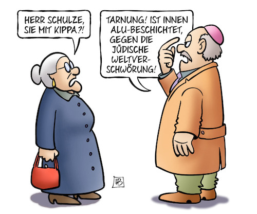 Cartoon: Kippa-Tarnung (medium) by Harm Bengen tagged tarnung,alu,beschichtet,jüdische,weltverschwörung,hut,berlin,kippa,juden,religion,antisemitismus,protest,kritik,demonstration,susemil,harm,bengen,cartoon,karikatur,tarnung,alu,beschichtet,jüdische,weltverschwörung,hut,berlin,kippa,juden,religion,antisemitismus,protest,kritik,demonstration,susemil,harm,bengen,cartoon,karikatur