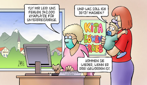 Cartoon: Kita für Kleinkinder (medium) by Harm Bengen tagged kitaplätze,kitaplatz,unterdreijährige,kleinkinder,betreuung,masken,harm,bengen,cartoon,karikatur,kitaplätze,kitaplatz,unterdreijährige,kleinkinder,betreuung,masken,harm,bengen,cartoon,karikatur