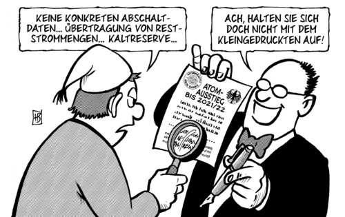 Cartoon: Kleingedrucktes (medium) by Harm Bengen tagged vertrag,unterschreiben,unterschrift,lesen,akw,atom,atomausstieg,bundesregierung,kernkraft,kleingedrucktes