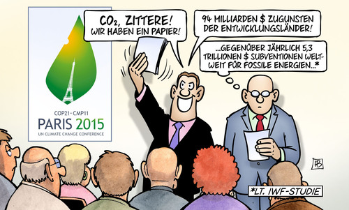 Cartoon: Klima-Papier (medium) by Harm Bengen tagged co2,papier,94,milliarden,entwicklungslaender,subentionen,fossile,energien,iwf,studie,pressekonferenz,gipfel,klimagipfel,paris,cop,harm,bengen,cartoon,karikatur,co2,papier,94,milliarden,entwicklungslaender,subentionen,fossile,energien,iwf,studie,pressekonferenz,gipfel,klimagipfel,paris,cop,harm,bengen,cartoon,karikatur