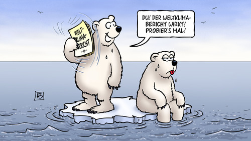 Cartoon: Klimabericht wirkt (medium) by Harm Bengen tagged eisbären,eisscholle,hitze,weltklimabericht,weltklimarats,erderwärmung,berlin,klima,klimawandel,ipcc,meeresspiegel,polkappen,gletscher,co2,harm,bengen,cartoon,karikatur,eisbären,eisscholle,hitze,weltklimabericht,weltklimarats,erderwärmung,berlin,klima,klimawandel,ipcc,meeresspiegel,polkappen,gletscher,co2,harm,bengen,cartoon,karikatur