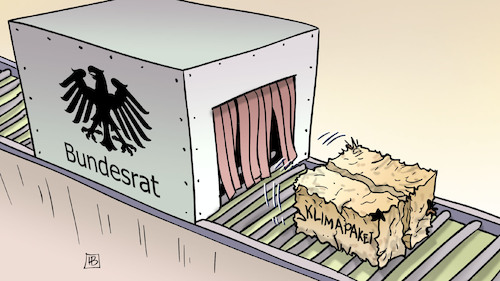 Cartoon: Klimapaket nach Bundesrat (medium) by Harm Bengen tagged bundesrat,klimapaket,maschine,kaputt,zerfleddert,paketband,förderband,harm,bengen,cartoon,karikatur,bundesrat,klimapaket,maschine,kaputt,zerfleddert,paketband,förderband,harm,bengen,cartoon,karikatur