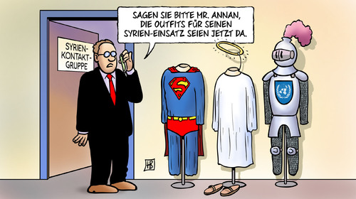 Cartoon: Kofi Annan Syrien (medium) by Harm Bengen tagged syrien,annan,kofi,intervention,krieg,revolution,aufstand,buergerkrieg,ritter,jesus,superman,vermittlung,kontaktgruppe,un,kofi,annan,syrien,bürgerkrieg,revolution,krieg,intervention,kontaktgruppe,vermittlung,superman