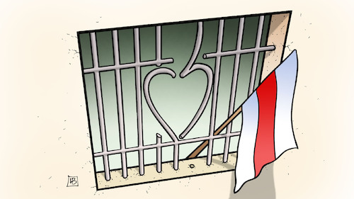 Cartoon: Kolesnikowa-Haft (medium) by Harm Bengen tagged lukaschenko,haft,demonstration,proteste,belarus,weissrussland,kolesnikowa,gefängnis,jail,flag,fahne,herz,heart,harm,bengen,cartoon,karikatur,lukaschenko,haft,demonstration,proteste,belarus,weissrussland,kolesnikowa,gefängnis,jail,flag,fahne,herz,heart,harm,bengen,cartoon,karikatur