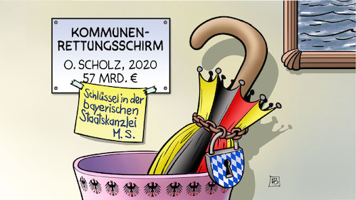 Cartoon: Kommunen-Rettungsschirm (medium) by Harm Bengen tagged kommunen,kommunaler,rettungsschirm,olaf,scholz,markus,söder,schirmständer,schlüssel,schloss,bayerische,staatskanzlei,schulden,corona,coronavirus,ansteckung,pandemie,epidemie,krankheit,schaden,harm,bengen,cartoon,karikatur,kommunen,kommunaler,rettungsschirm,olaf,scholz,markus,söder,schirmständer,schlüssel,schloss,bayerische,staatskanzlei,schulden,corona,coronavirus,ansteckung,pandemie,epidemie,krankheit,schaden,harm,bengen,cartoon,karikatur