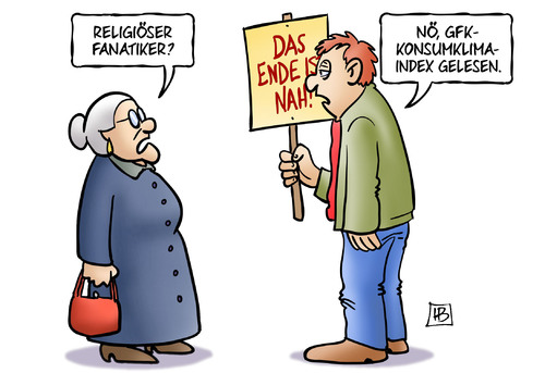 Cartoon: Konsumklimaindex (medium) by Harm Bengen tagged religion,spinner,fanatiker,weltuntergang,gfk,konsumklimaindex,konsumklima,konsum,klima,harm,bengen,cartoon,karikatur,religion,spinner,fanatiker,weltuntergang,gfk,konsumklimaindex,konsumklima,konsum,klima,harm,bengen,cartoon,karikatur