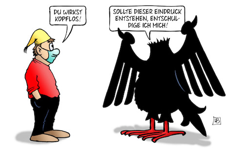 Cartoon: Kopflos (medium) by Harm Bengen tagged kopflos,eindruck,entschuldigen,bundesadler,adler,michel,merkel,corona,bund,länder,konferenz,harm,bengen,cartoon,karikatur,kopflos,eindruck,entschuldigen,bundesadler,adler,michel,merkel,corona,bund,länder,konferenz,harm,bengen,cartoon,karikatur