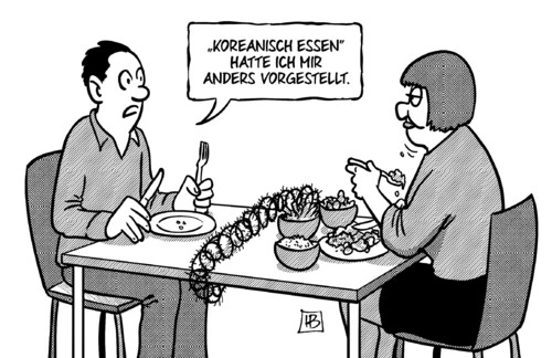 Cartoon: Koreanisch Essen (medium) by Harm Bengen tagged kim,jong,un,nordkorea,suedkorea,krieg,provokation,manoever,raketen,atomwaffen,test,usa,obama,koreanisch,essen,hunger,harm,bengen,cartoon,karikatur