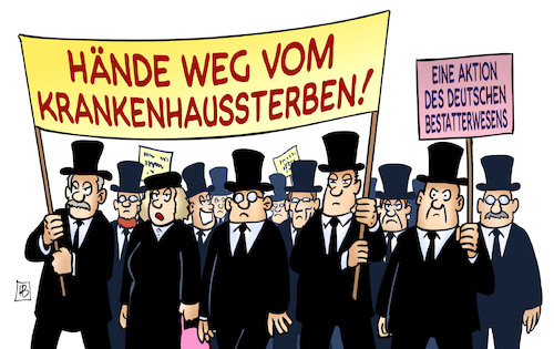 Cartoon: Krankenhaussterben (medium) by Harm Bengen tagged demonstration,bestatter,krankenhaussterben,protesttag,lauterbach,harm,bengen,cartoon,karikatur,demonstration,bestatter,krankenhaussterben,protesttag,lauterbach,harm,bengen,cartoon,karikatur