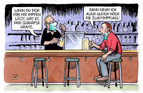 Cartoon: Kreative Impfaktionen (medium) by Harm Bengen tagged kreative,impfaktionen,impfen,schnaepse,schnaps,kneipe,gratis,zweitimpfung,corona,harm,bengen,cartoon,karikatur,kreative,impfaktionen,impfen,schnaepse,schnaps,kneipe,gratis,zweitimpfung,corona,harm,bengen,cartoon,karikatur