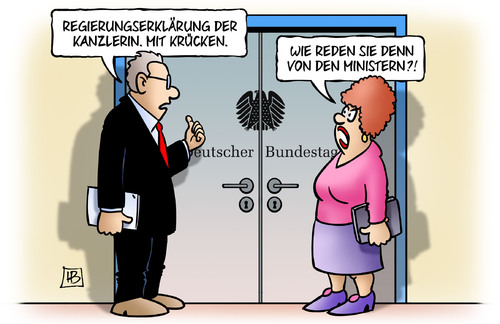 Cartoon: Krücken (medium) by Harm Bengen tagged regierungserklärung,bundestag,merkel,kanzlerin,krücken,verletzung,minister,grosse,koalition,regierung,harm,bengen,cartoon,karikatur,regierungserklärung,bundestag,merkel,kanzlerin,krücken,verletzung,minister,grosse,koalition,regierung,harm,bengen,cartoon,karikatur