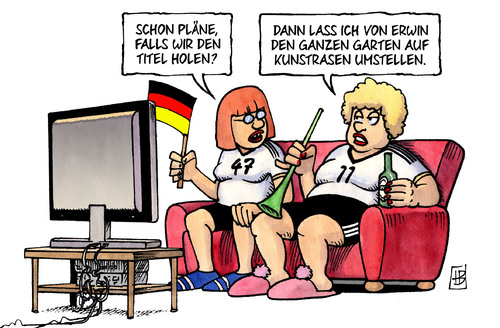 Cartoon: Kunstrasen (medium) by Harm Bengen tagged plaene,titel,garten,kunstrasen,wm,kanada,deutschland,fussball,frauen,frauenfussball,weltmeisterschaft,fifa,harm,bengen,cartoon,karikatur,plaene,titel,garten,kunstrasen,wm,kanada,deutschland,fussball,frauen,frauenfussball,weltmeisterschaft,fifa,harm,bengen,cartoon,karikatur