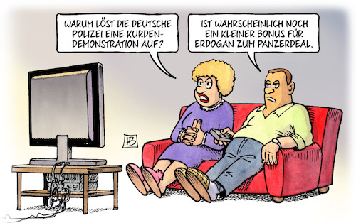 Cartoon: Kurden-Demo (medium) by Harm Bengen tagged deutsche,polizei,kurden,demonstration,bonus,erdogan,türkei,panzerdeal,tv,harm,bengen,cartoon,karikatur,deutsche,polizei,kurden,demonstration,bonus,erdogan,türkei,panzerdeal,tv,harm,bengen,cartoon,karikatur