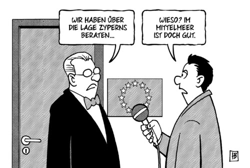 Cartoon: Lage Zyperns (medium) by Harm Bengen tagged lage,zypern,kredite,schulden,bankenrettung,hilfspaket,eu,gipfel,bruessel,mittelmeer,interview,harm,bengen,cartoon,karikatur