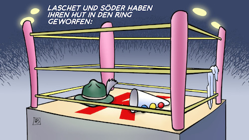 Cartoon: Laschet-Söder-Hüte (medium) by Harm Bengen tagged hut,hüte,boxring,ring,laschet,söder,entscheidung,cdu,csu,kanzlerkandidatur,harm,bengen,cartoon,karikatur,hut,hüte,boxring,ring,laschet,söder,entscheidung,cdu,csu,kanzlerkandidatur,harm,bengen,cartoon,karikatur