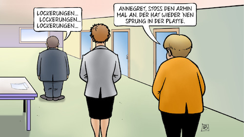 Cartoon: Laschet-Sprung (medium) by Harm Bengen tagged lockerungen,laschet,kramp,karrenbauer,akk,merkel,sprung,platte,corona,coronavirus,ansteckung,pandemie,epidemie,krankheit,schaden,harm,bengen,cartoon,karikatur,lockerungen,laschet,kramp,karrenbauer,akk,merkel,sprung,platte,corona,coronavirus,ansteckung,pandemie,epidemie,krankheit,schaden,harm,bengen,cartoon,karikatur