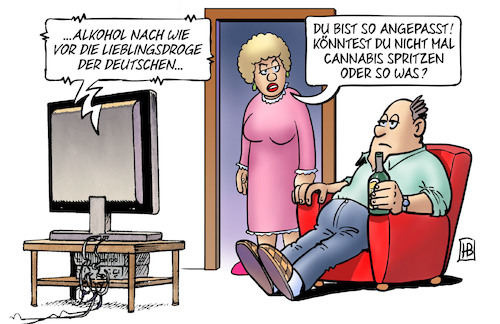 Cartoon: Lieblingsdroge Alkohol (medium) by Harm Bengen tagged alkohol,lieblingsdroge,der,deutschen,angepasst,cannabis,spritzen,tv,bier,harm,bengen,cartoon,karikatur,alkohol,lieblingsdroge,der,deutschen,angepasst,cannabis,spritzen,tv,bier,harm,bengen,cartoon,karikatur