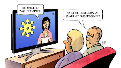 Cartoon: Lindenstrassen-Ende (medium) by Harm Bengen tagged opferzahlen,lindenstrasse,tv,serie,einstellung,corona,coronavirus,ansteckung,pandemie,epidemie,krankheit,schaden,harm,bengen,cartoon,karikatur,opferzahlen,lindenstrasse,tv,serie,einstellung,corona,coronavirus,ansteckung,pandemie,epidemie,krankheit,schaden,harm,bengen,cartoon,karikatur