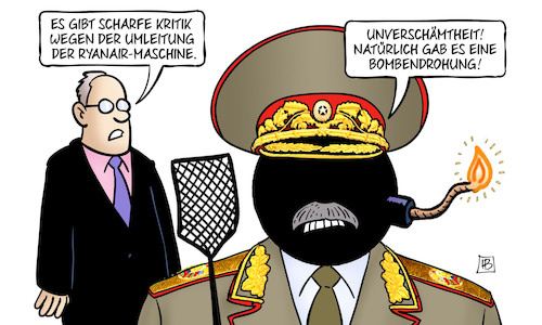 Cartoon: Lukaschenko-Bombendrohung (medium) by Harm Bengen tagged lukaschenko,bombendrohung,kritik,umleitung,ryanair,flugzeug,abgefangen,maschine,luftpiraterie,belarus,protasewitsch,opposition,blogger,festnahme,harm,bengen,cartoon,karikatur,lukaschenko,bombendrohung,kritik,umleitung,ryanair,flugzeug,abgefangen,maschine,luftpiraterie,belarus,protasewitsch,opposition,blogger,festnahme,harm,bengen,cartoon,karikatur