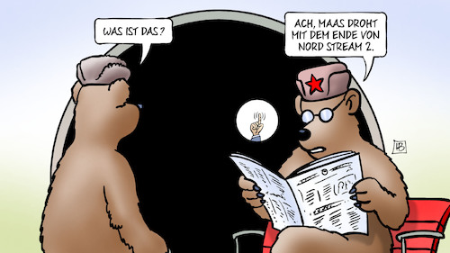 Cartoon: Maas droht (medium) by Harm Bengen tagged bären,maas,drohen,röhre,pipeline,ende,nord,stream,sanktionen,nervengift,vergiften,vergiftung,nowitschok,russland,nawalny,voreilig,harm,bengen,cartoon,karikatur,bären,maas,drohen,röhre,pipeline,ende,nord,stream,sanktionen,nervengift,vergiften,vergiftung,nowitschok,russland,nawalny,voreilig,harm,bengen,cartoon,karikatur