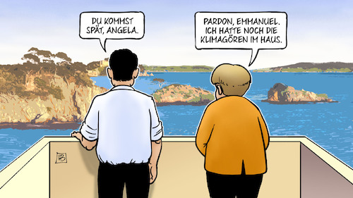 Cartoon: Macron-Merkel-FFF (medium) by Harm Bengen tagged macron,merkel,fff,angela,pardon,emmanuel,klimagören,klimapolitik,fridays,for,future,thunberg,greta,luisa,neubauer,sommerresidenz,harm,bengen,cartoon,karikatur,macron,merkel,fff,angela,pardon,emmanuel,klimagören,klimapolitik,fridays,for,future,thunberg,greta,luisa,neubauer,sommerresidenz,harm,bengen,cartoon,karikatur