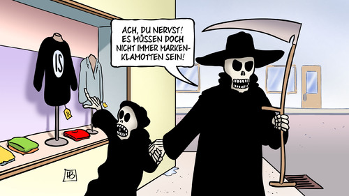 Cartoon: Markenklamotten (medium) by Harm Bengen tagged krieg,tod,tot,kind,kinder,markenklamotten,kaufen,kobane,kurden,tuerkei,is,terror,islamisten,harm,bengen,cartoon,karikatur,krieg,tod,tot,kind,kinder,markenklamotten,kaufen,kobane,kurden,tuerkei,is,terror,islamisten,harm,bengen,cartoon,karikatur