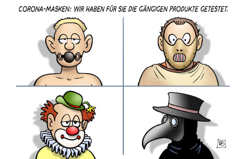 Cartoon: Masken-Test (medium) by Harm Bengen tagged masken,mundschutz,test,sm,hannibal,lecter,clown,pest,corona,coronavirus,ansteckung,pandemie,epidemie,krankheit,schaden,harm,bengen,cartoon,karikatur,masken,mundschutz,test,sm,hannibal,lecter,clown,pest,corona,coronavirus,ansteckung,pandemie,epidemie,krankheit,schaden,harm,bengen,cartoon,karikatur