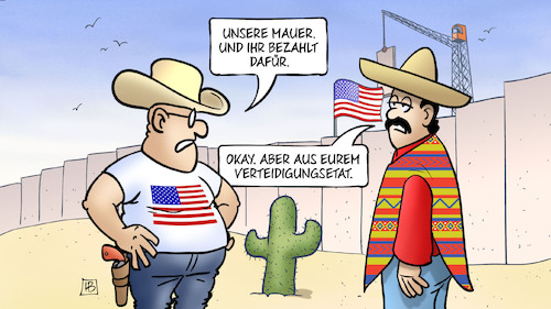 Cartoon: Mauer-Kosten (medium) by Harm Bengen tagged mauer,kosten,bezahlen,usa,mexiko,migration,verteidigungsetat,verteidigungshaushalt,trump,harm,bengen,cartoon,karikatur,mauer,kosten,bezahlen,usa,mexiko,migration,verteidigungsetat,verteidigungshaushalt,trump,harm,bengen,cartoon,karikatur