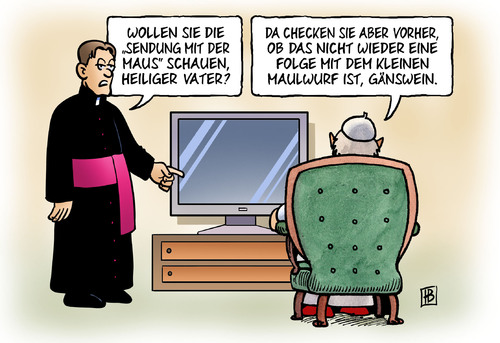 Cartoon: Maulwurf (medium) by Harm Bengen tagged maulwurf,papst,vatikan,bank,sendung,maus,tv,geheimnis,verrat,skandal,gänswein,maulwurf,papst,vatikan,bank,sendung,maus,tv,geheimnis