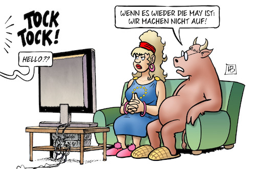 Cartoon: May beim Klinkenputzen (medium) by Harm Bengen tagged hello,may,klinkenputzen,europa,stier,tv,brexit,uk,gb,unterhaus,abstimmung,austrittsvereinbarung,harm,bengen,cartoon,karikatur,hello,may,klinkenputzen,europa,stier,tv,brexit,uk,gb,unterhaus,abstimmung,austrittsvereinbarung,harm,bengen,cartoon,karikatur