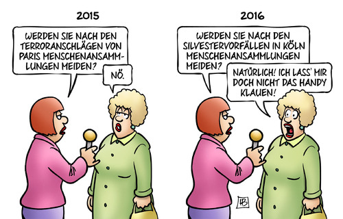 Cartoon: Menschenansammlungen (medium) by Harm Bengen tagged angst,interview,terroranschläge,paris,menschenansammlungen,silvestervorfälle,handy,klauen,frauen,übergriffe,sexuelle,belästigung,diebstahl,raub,köln,harm,bengen,cartoon,karikatur,angst,interview,terroranschläge,paris,menschenansammlungen,silvestervorfälle,handy,klauen,frauen,übergriffe,sexuelle,belästigung,diebstahl,raub,köln,harm,bengen,cartoon,karikatur