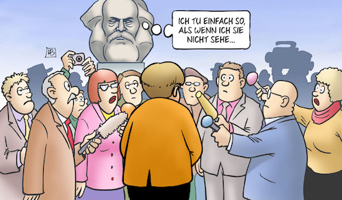 Cartoon: Merkel in Chemnitz (medium) by Harm Bengen tagged merkel,chemnitz,marx,reporter,interview,harm,bengen,cartoon,karikatur,merkel,chemnitz,marx,reporter,interview,harm,bengen,cartoon,karikatur
