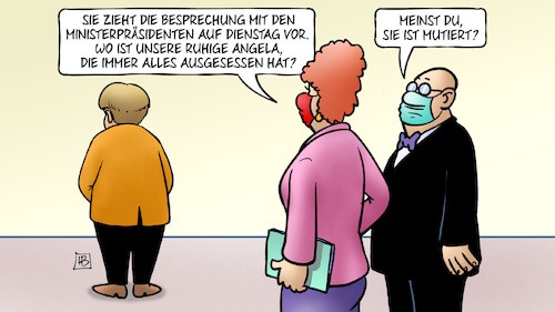 Cartoon: Merkel mutiert (medium) by Harm Bengen tagged besprechung,ministerpräsidenten,angela,merkel,aussitzen,corona,mutiert,mutation,masken,harm,bengen,cartoon,karikatur,besprechung,ministerpräsidenten,angela,merkel,aussitzen,corona,mutiert,mutation,masken,harm,bengen,cartoon,karikatur