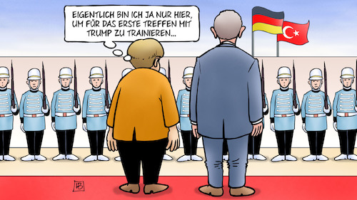 Cartoon: Merkel trainiert für Trump (medium) by Harm Bengen tagged merkel,trainiert,trump,erdogan,reise,türkei,putsch,empfang,soldaten,harm,bengen,cartoon,karikatur,merkel,trainiert,trump,erdogan,reise,türkei,putsch,empfang,soldaten,harm,bengen,cartoon,karikatur