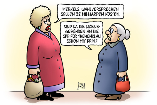 Cartoon: Merkels Wahlversprechen (medium) by Harm Bengen tagged merkels,wahlversprechen,28,milliarden,kosten,geld,steuern,euro,lizenzgebuehren,spd,themenklau,wahlkampf,wahlkampfthemen,harm,bengen,cartoon,karikatur,merkels,wahlversprechen,28,milliarden,kosten,geld,steuern,euro,lizenzgebuehren,spd,themenklau,wahlkampf,wahlkampfthemen,harm,bengen,cartoon,karikatur