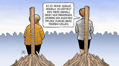 Cartoon: Merz-Kritik (medium) by Harm Bengen tagged kritik,schuld,angela,merkel,akk,kramp,karrenbauer,scheiterhaufen,cdu,führung,merz,beerdigen,pflock,herz,vampir,harm,bengen,cartoon,karikatur,kritik,schuld,angela,merkel,akk,kramp,karrenbauer,scheiterhaufen,cdu,führung,merz,beerdigen,pflock,herz,vampir,harm,bengen,cartoon,karikatur