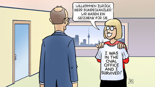 Cartoon: Merz-Shirt (medium) by Harm Bengen tagged merz,bundeskanzler,geschenk,tshirt,shirt,oval,office,trump,besuch,usa,reise,harm,bengen,cartoon,karikatur,merz,bundeskanzler,geschenk,tshirt,shirt,oval,office,trump,besuch,usa,reise,harm,bengen,cartoon,karikatur