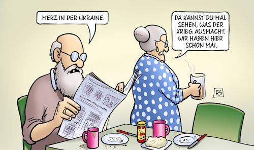 Cartoon: Merz in Ukraine (medium) by Harm Bengen tagged mai,monat,susemil,merz,reise,besuch,russland,ukraine,krieg,harm,bengen,cartoon,karikatur,mai,monat,susemil,merz,reise,besuch,russland,ukraine,krieg,harm,bengen,cartoon,karikatur