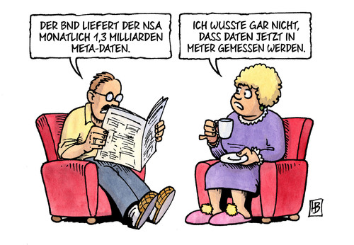 Cartoon: Meta-Daten (medium) by Harm Bengen tagged bnd,nsa,meta,daten,spionage,geheimdienst,meter,harm,bengen,cartoon,karikatur,bnd,nsa,meta,daten,spionage,geheimdienst,meter,harm,bengen,cartoon,karikatur