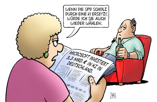 Cartoon: Microsoft-Investitionen (medium) by Harm Bengen tagged microsoft,investitionen,spd,scholz,ki,zeitung,lesen,schlagzeile,sessel,wirtschaft,harm,bengen,cartoon,karikatur,microsoft,investitionen,spd,scholz,ki,zeitung,lesen,schlagzeile,sessel,wirtschaft,harm,bengen,cartoon,karikatur